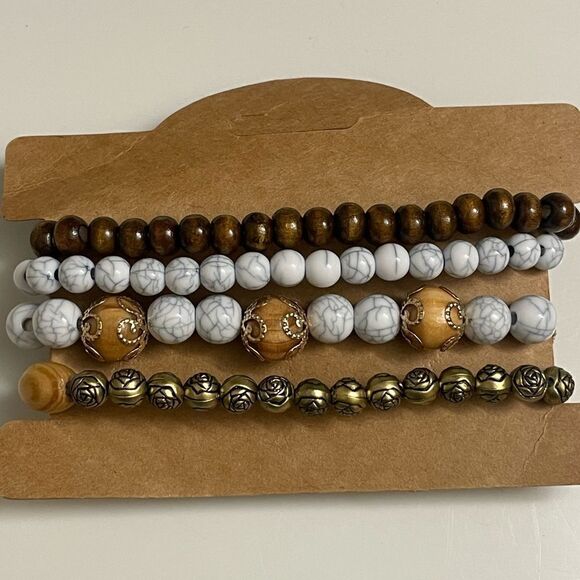 Stackable Boho Wooden Beaded Bracelets (4 Total) (NEW) - Picture 6 of 9